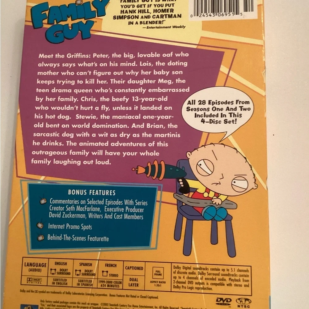 Family Guy Volume One DVD Set – Seasons 1 & 2 – 4 Discs – Adult Animated Comedy - Picture 2 of 2